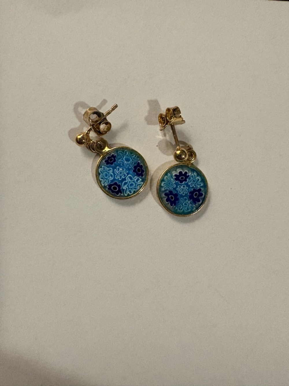 Gold-Tone Blue Floral Drop Earrings